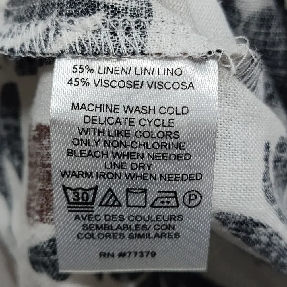 Ann Taylor Linen Blouse Top Women Size M White Floral Waist Tie Casual Feminine - Picture 9 of 9